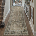 Brown Runner Rug 2'6"x18' Vintage Area Carpet Hallway Long Indoor Kitchen Washable Living Room Low Pile Traditional Distressed Retro Accent Rug Non Slip Laundry Bathroom Office Dining Room