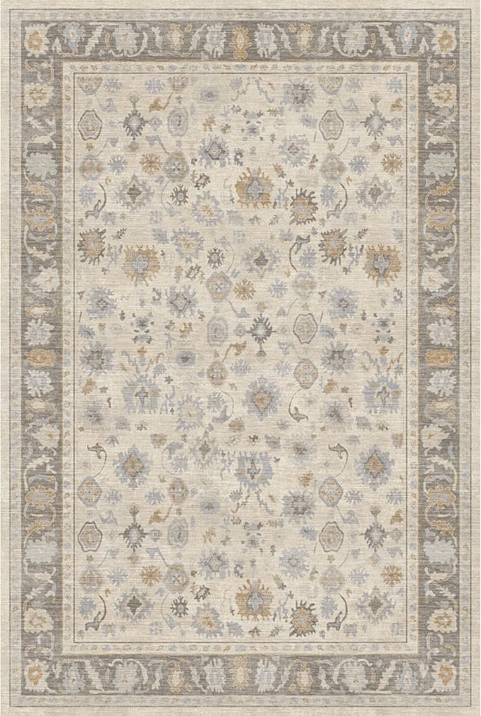 Kuden 6x9 Area Rug, Machine Washable Area Rug with Non-Slip Backing, Vintage Style, Soft, Easy Clean, Low Pile Rug for Living Room, Bedroom, Dining Room