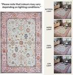 GLN Rugs Traditional Collection - Machine Washable Area Rug, Traditional Washable, Non Slip, Low Pile Chenille Rug, Living Room, Bedroom, Kitchen Rug (5' x 7' Pink/Blue/Multicolor)