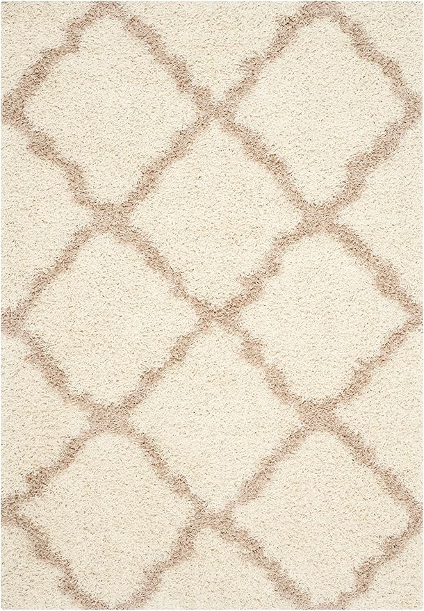 SAFAVIEH Dallas Shag Collection Area Rug - 6' x 9', Ivory & Beige, Trellis Design, Non-Shedding & Easy Care, 1.5-inch Thick Ideal for High Traffic Areas in Living Room, Bedroom (SGD257B)
