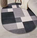 Rugshop Gray Modern Geometric Boxes Non-Slip Area Rug Non-Shedding for Dining Area, Bedroom and Living Room, 5' x 7' Oval