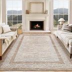 GarveeHome 9x12 Large Modern Brown Area Rug Distressed Bordered Rug Soft Non Shedding Floor Carpet, Geometric Rug, Washable Non Slip Rug, Low Pile Indoor Area Rug for Living Room, Bedroom