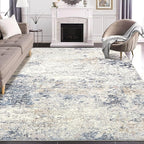 Area Rug Living Room Rugs - 12x18 Washable Large Soft Indoor Neutral Modern Abstract Low Pile Rug Carpet for Bedroom Dining Room Farmhouse Home Office - Beige Blue