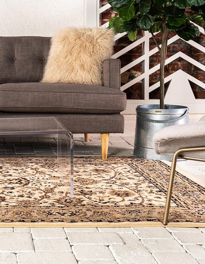 Rugs.com Yasmin Collection Rug – 7' x 10' Ivory Medium Rug Perfect for Bedrooms, Dining Rooms, Living Rooms