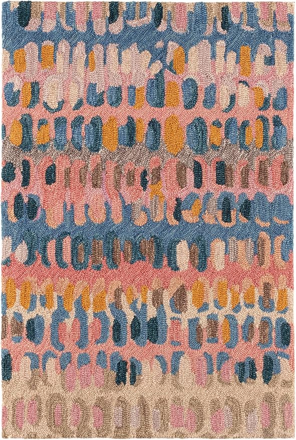 Dash & Albert Paint Chip Stone Hand Micro Hooked Wool Rug, 9.5 X 13.5 Feet, Multicolored/Pink Geometric Pattern