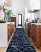 Wonnitar Moroccan Hallway Runner Rugs, 2'6"x10' Washable Non-Skid Blue Runner Rugs for Kitchen, Boho Non-Shedding Soft Long Runner Geometric Low Pile Carpet for Entryway Bathroom (Blue,2'6"x10')