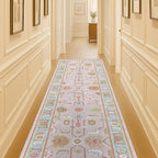 Fame Living Pink Oushak Runner Rug, Modern Runners, Vintage, Turkish, Eclectic, Floral, Pastel, Washable, Runner for Hallway, Kitchen, Bedroom, Bathroom, 2'5"x9'8"