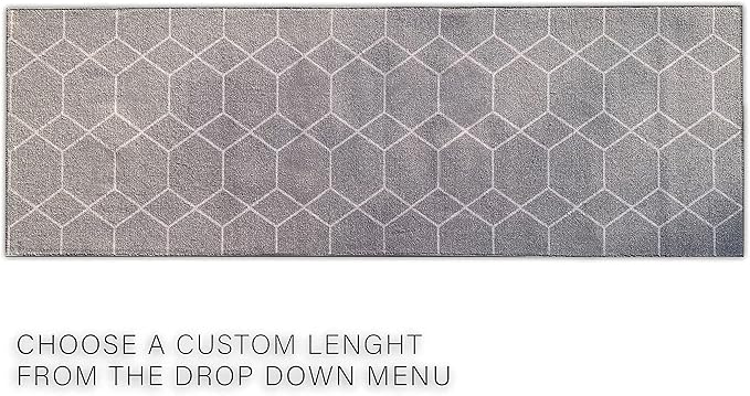 Custom Made Runner Rug for Kitchen Foyer Hallway Entry Choose Your Length Size 26 Inch Wide Geometric Lattice Design Grey Color (3 feet x 26 inch)