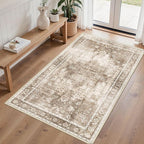 3x5 Area Rugs for Living Room, Machine Washable Non Slip Vintage Rugs, Low Pile Lightweight Print Rug for Bedroom, Dining Room, Home Office, Latte Beige