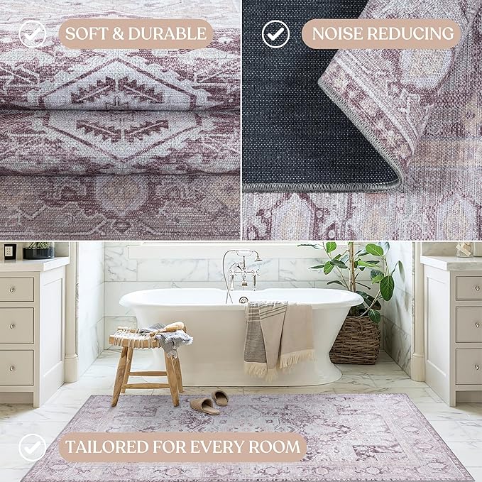 Washable Area Rug. Modern Farmhouse. Vintage. Turkish. Bohemian. Distressed. Oriental. Traditional. Rugs for Living Room. Dining. Bedroom. Office. Entryway. Foyer. (861PP, 2'5" x 13')