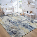 Living Room Rug 7x10 Ultramarine Area Rugs Machine Washable Abstract Boho Large Rug Non-Slip Non-Shedding Faux Wool Indoor Vintage Carpet for Bedroom, Classroom, Dining Room, Kids Playroom