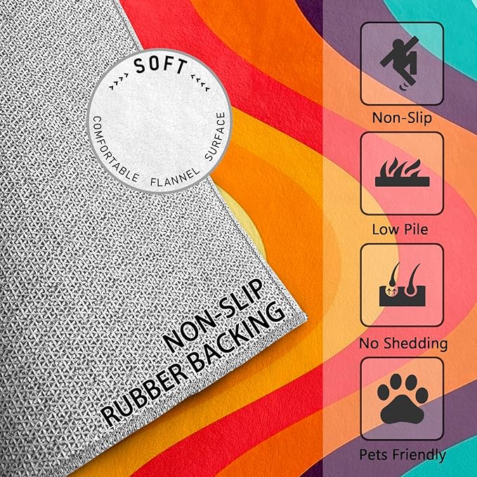 Retro Rugs for Living Room 70s -Abstract Wave Rug, 3x4 ft, Colorful Rainbow Area Rugs for Bedroom, Groovy Geometric Washable Carpet for Entryway, Kitchen, Mid Century Retro 70s Home Decor & Gift