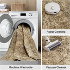 Fmfunctex 2x6 Runner Rug Brown Vintage Neutral Washable Distressed Non Slip Low Pile Indoor Carpet Soft Retro Floral Hallway Entryway Rug for Kitchen Living Room Bedroom Bathroom Laundry Entry Bedside