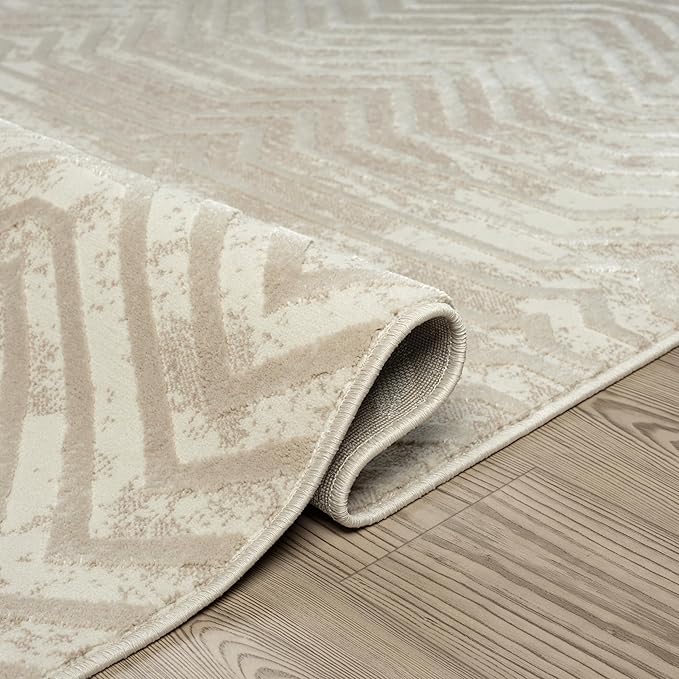Abani Terra Cream 6' x 9' Area Rug for Living Room, Bedroom - Geometric Lines Pattern - Durable & Easy to Clean