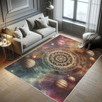 Ambesonne Galaxy Decorative Rug, Dreamy Art of Starry Outer Space with Planets Featuring Oriental Mandala, Quality Carpet for Bedroom Dorm and Living Room, 2' 5" x 5', Pale Camel Dried Rose
