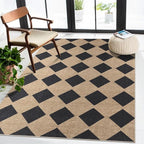 Checkered Easy Jute Rug 3x5 Outdoor Entryway Rug Washable Area Rugs for Living Room Bedroom Non Slip Neutral Farmhouse Indoor Outdoor Carpet for Backyard Patio Office
