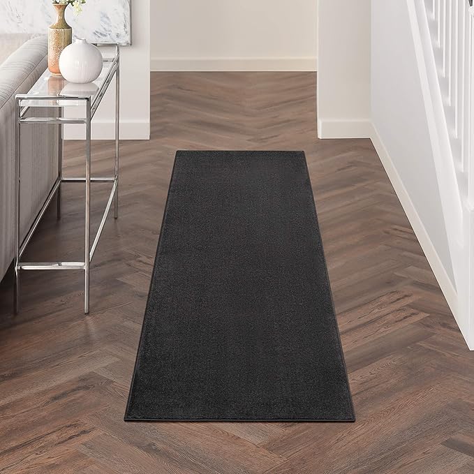 Nourison Home Nourison Essentials Black 2' x 6' Area Rug - Easy Clean, Non Shedding, Bed Room, Living Room, Dining Room, Kitchen (6' Runner)