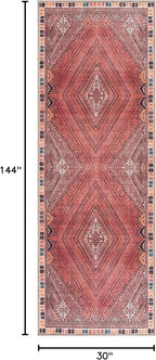 Bloom Rugs Washable Non-Slip 12 ft Runner - Red/Multicolor Traditional Bordered Runner for Entryway, Hallway, Bathroom, and Kitchen - Exact Size: 2.5' x 12'