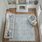 Area Rug 9x12 Blue Washable Living Room Carpet Soft Non Slip Vintage Bedroom Indoor Office Traditional Retro Distressed Large Thicker Throw Rug for Dining Room Playroom