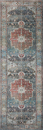 Loloi Margot Collection MAT-05 Ocean/Brick 2'-6" x 7'-6" Runner Rug feat. CloudPile, No-Shed Easy Clean Large Patterned Area Rug for Living Room, Bedroom, Dining Area