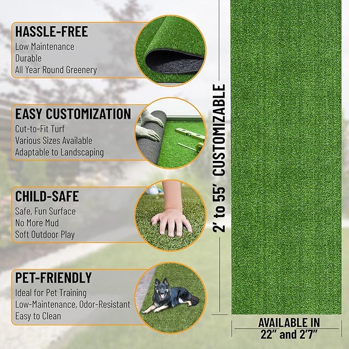Ottomanson Artificial Grass Turf 22" x 59" Indoor Outdoor Faux Grass Rug with Drainage Holes, Customizable with Extra Long Size Options, Perfect for Patio Lawn Balcony Weddings Photoshoot Backdrop