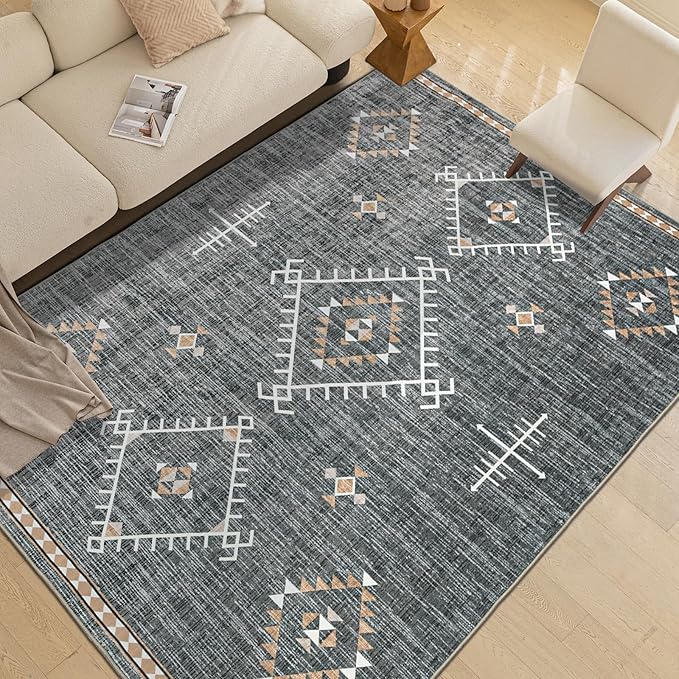 ILANGO Area Rug 5'x7' for Living Room Bedroom Washable Moroccan Boho Rugs for High Traffic Area Non Slip & Non-Shedding Rugs Fade Resistant Carpet for Kitchen Office