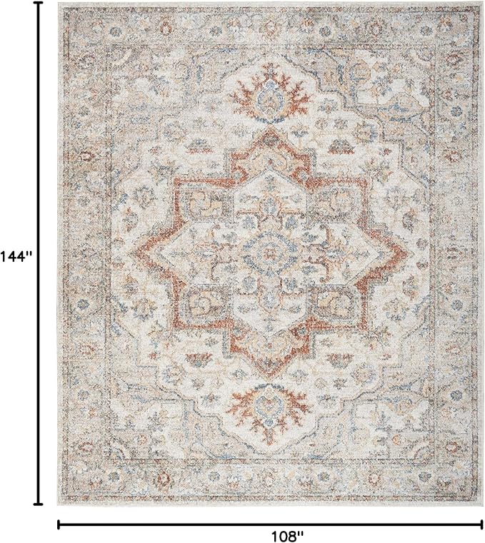Nourison Home Astra Machine Washable Grey Multicolor 9' x 12' Area Rug - Easy Clean, Non Shedding, Bed Room, Living Room, Dining Room, Kitchen (9' x 12')