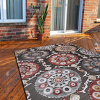 CAMILSON Indoor Outdoor Rug 5x7 Bohemian Medallion Floral Area Rugs for Indoor and Outdoor Patios Easy-Cleaning Non-Shedding Living Room Garden and Kitchen Washable Outside Carpet (5 x 7 / Brown)