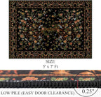 Black Rug for Living Room 5x7 Area Rugs, Machine Washable Non-Slip Carpet, Boho Floral Low Pile Throw Rugs for Bedroom, Dining Room, Office, Nursery, Vintage Home Decor