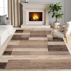 Superior Indoor Area Rug, Jute Backing, Plush Modern Rugs for Entryway, Kitchen Floors, Office Floor Cover, Color Block Rugs, Rockwood Collection, 7' x 9', Beige
