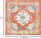 SAFAVIEH Monaco Collection Area Rug - 6'7" Square, Orange & Light Blue, Boho Chic Medallion Distressed Design, Non-Shedding & Easy Care, Ideal for High Traffic Areas in Living Room, Bedroom (MNC243H)
