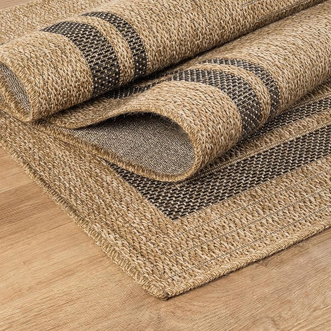 Beverly Rug Easy Jute Bordered Rug 8x10 Washable Durable Indoor Outdoor Area Rugs for Living Dining Room Patio Office Stain Resistant Non Shedding Casual Indoor Outside Carpet 8 x 10 Natural
