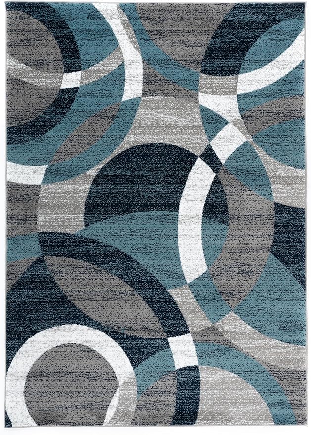 Rugshop Blue Modern Geometric Indoor Large Area Rug, Overlapping Circle Pattern, Fade Resistant, Non-Shedding, for Living Room, Dining Room and Family Room, 7'10" x 10'2"