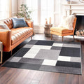 Rugshop Modern Boxes Design Non-Slip (Non-Skid) Square Dining Room, Living Room, Kitchen Area Rug 6'6" x 6'6" Gray