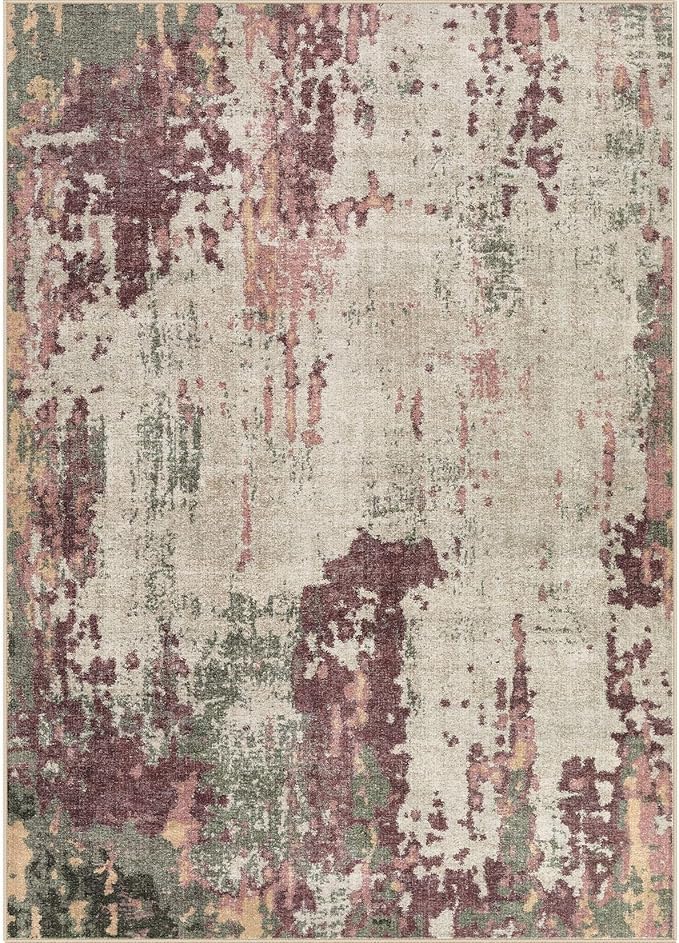 6x9 Area Rug Living Room Rugs - Washable Neutral Modern Abstract Soft Thin Rug Indoor Floor No Slip Rug Carpet for Bedroom Under Dining Table Home Office Decor - Purple/Green/Beige