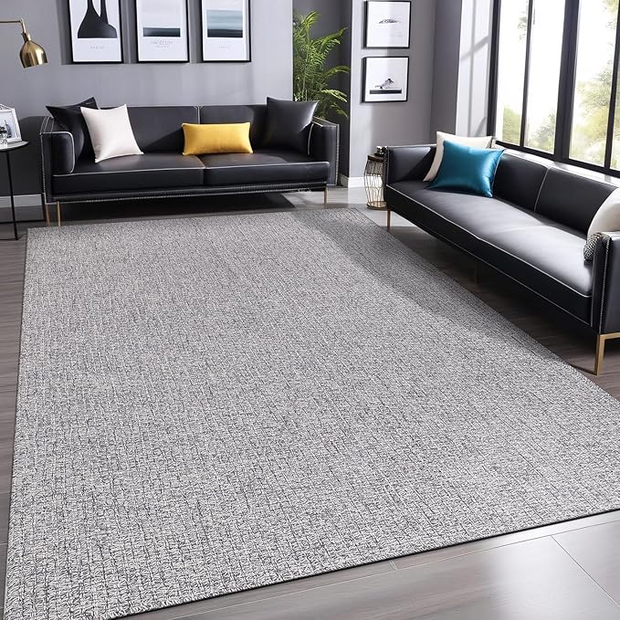 Easy Jute Rugs 9x12 Gray Color Living Room Indoor Outdoor Area Rug for Farmhouse Patio and Kitchen Rug High Traffic Washable Easy to Clean Solid Boho Woven Design Outside Carpet (9 x 12)