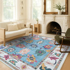 Fame Living Colorful Oushak Rug, Modern Small Rugs, Vintage, Turkish, Eclectic, Floral, Pastel, Washable, Door Mat, Doormat for Indoor Entrance, Entryway, Kitchen, Bathroom, Bedroom, Laundry, 2'x3'