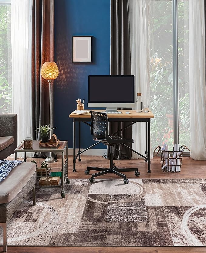 Rugshop Contemporary Abstract Circle Design Area Rug, Fade-Resistant Carpet for Living Room, Dining Room, or Office, Brown, 8'8" x 12'