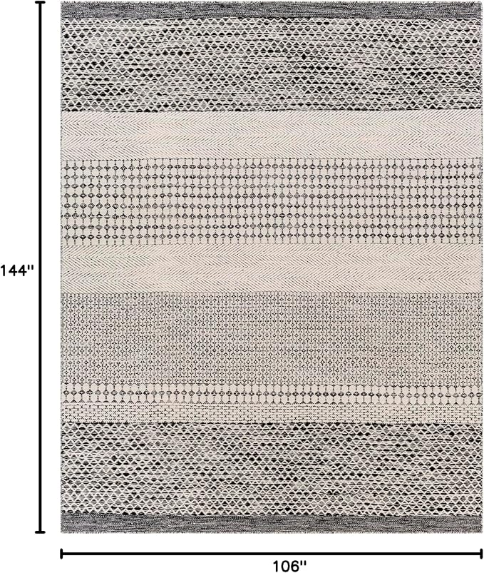 Mark&Day Wool Rugs, 9x12 Tervoort Global Black Area Rug, Blue Beige Carpet for Living Room, Bedroom or Kitchen (8'10" x 12')