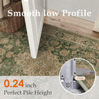HUGEAR 3x8 Runner Rug Hallway Machine Washable Retro Green Vintage Floral Low Pile Carpet Distressed Long Throw Rug Bedroom Office Bathroom Kitchen Laundry Non Slip Soft Lightweight