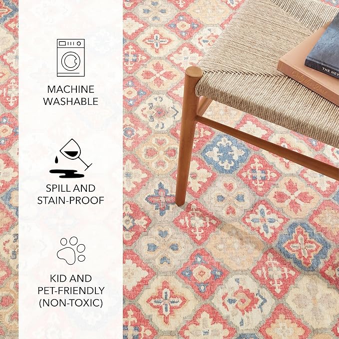 Dash and Albert Pali Machine Washable Area Rug - 4' x 6' Multicolor - Geometric Accent Rug - Anti-Slip Backing, Lightweight, Machine Washable, High Traffic Areas Kitchen, Mudroom, Laundry Room