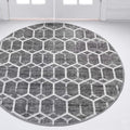 Rugs.com Lattice Trellis Collection Rug – 3 Ft Round Gray Low-Pile Rug Perfect for Kitchens, Dining Rooms