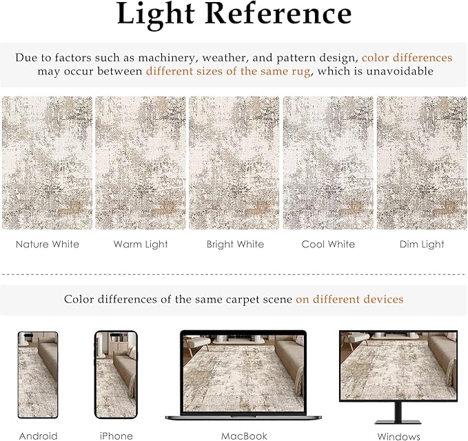 8x10 Washable Area Rug Brown Grey Abstract Living Room Bedroom Carpet Neutral Modern Non Slip Soft Low Pile Indoor Large Throw Rug for Dining Room Office