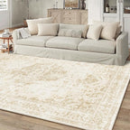 5x7 Vintage Washable Area Rugs Boho Medallion Large Distressed Retro Accent Carpet Floral Non-Slip Soft Low Pile Indoor Throw Rug for Living Room Bedroom Dining Room Office Kitchen, Beige