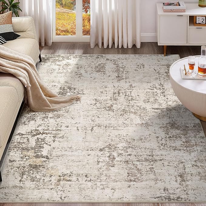 7x9 Area Rug Living Room Rugs - Washable Neutral Modern Abstract Soft Thin Large Rug Indoor Floor No Slip Rug Carpet for Bedroom Under Dining Table Home Office Decor - Dark Brown