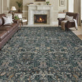 Washable Living Room Rug: 10x14 Boho Floral Soft Area Rug for Bedroom Decor - Vintage Low Pile Thin Carpet for Dining Room Non-Slip - Farmhouse Stain Resistant Rugs - Dark Green