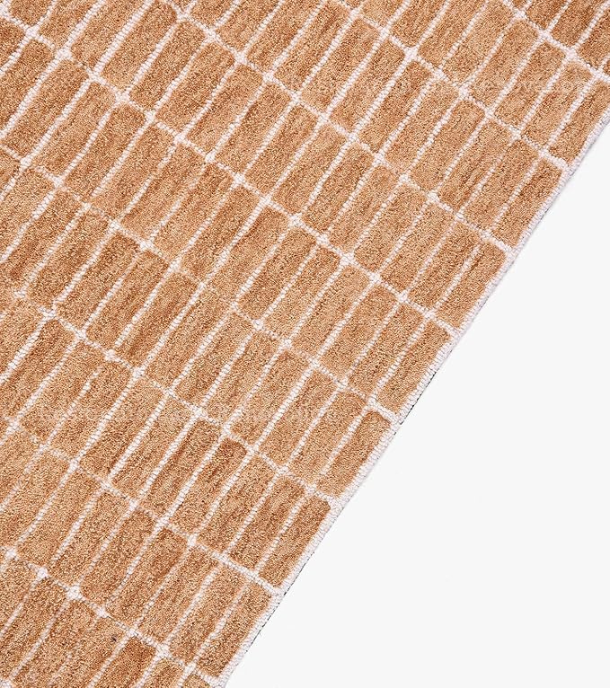 Hand-Tufted 100% Wool Area Rug – Unique Modern Geometric Grid Pattern, Soft Plush Textured Carpet for Living Room, Bedroom, Dining Room & Entryway (Gold, 4' x 6')