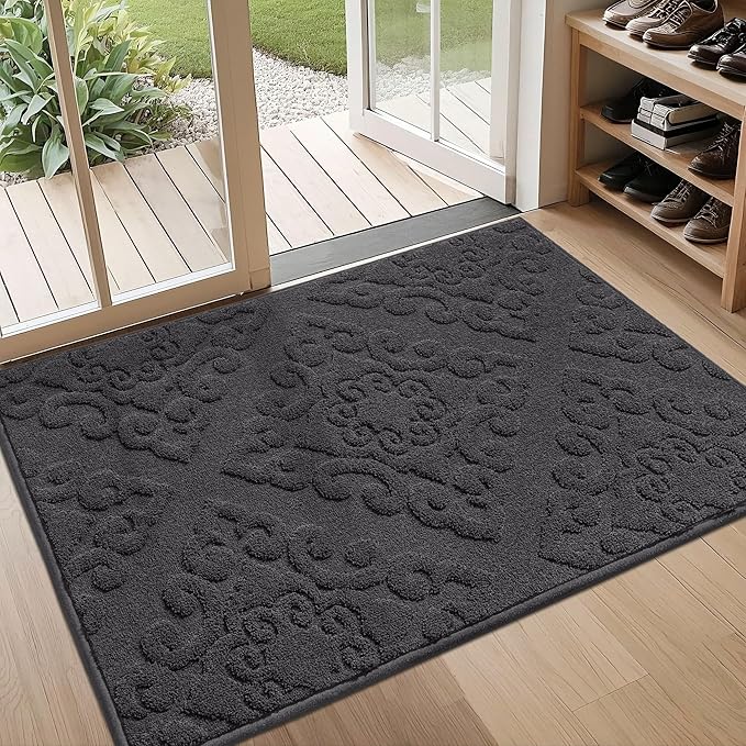 COSY HOMEER Door Mat 32”x48”,Absorbent Dirt Trapper Entryway Rugs,Non-Slip Welcome Mat,Washable Entry Rugs,Low Pile Doormat for Front Back Door,Wet Shoes & Paws,Dark Grey
