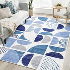 MUJOO 5x7 Area Rugs Washable,Blue Boho Rugs for Living Room Bedroom Playroom,Large Throw Floor Carpet Non Slip Soft Modern Abstract Navy Blue