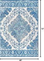 JONATHAN Y Boho Vintage Cream/Blue Indoor Area Rug, 4x6, Bohemian Flair Medallion, Floral Easy-Cleaning High Traffic for Living Room, Bedroom, Kitchen, Pet-Friendly, Non-Shedding (BMF106B-4)